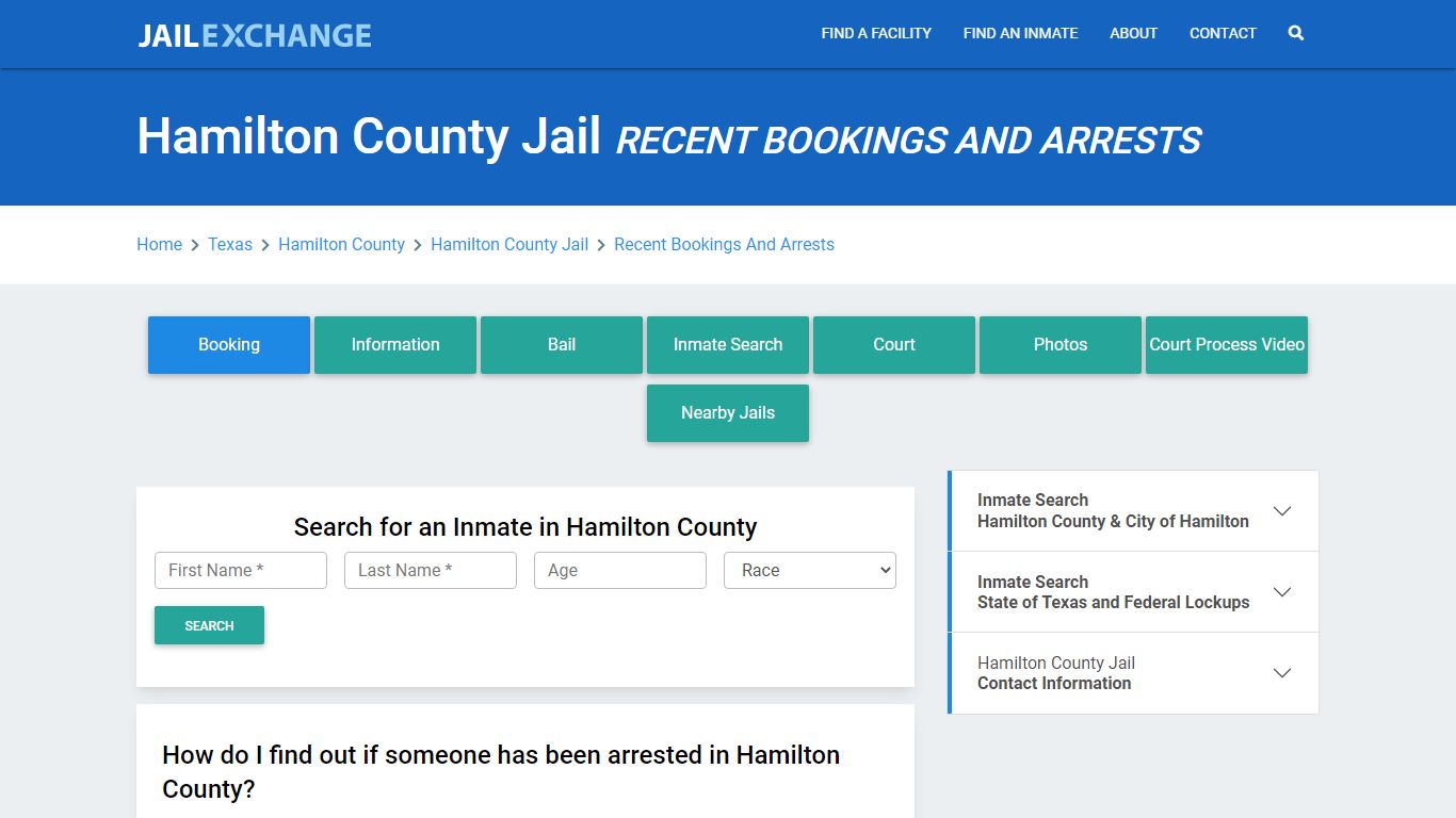 Hamilton County Jail & Sheriff Recent Bookings And Arrests - Jail Exchange